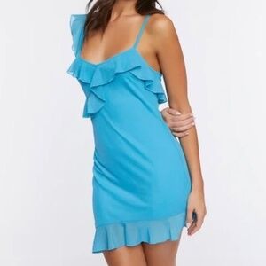 Forever 21 aqua asymmetrical mesh dress